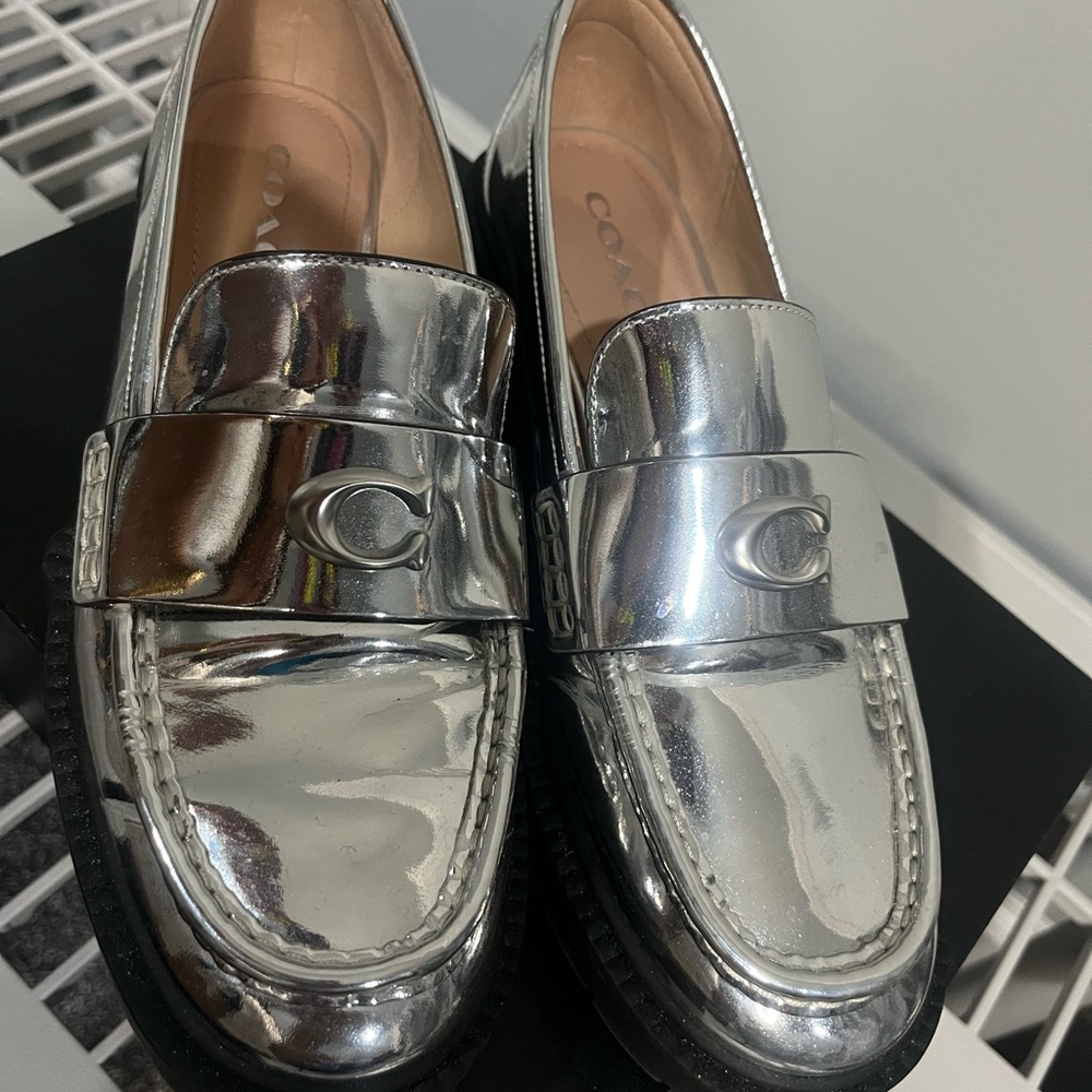 Coach Leah Metallic Silver Loafers